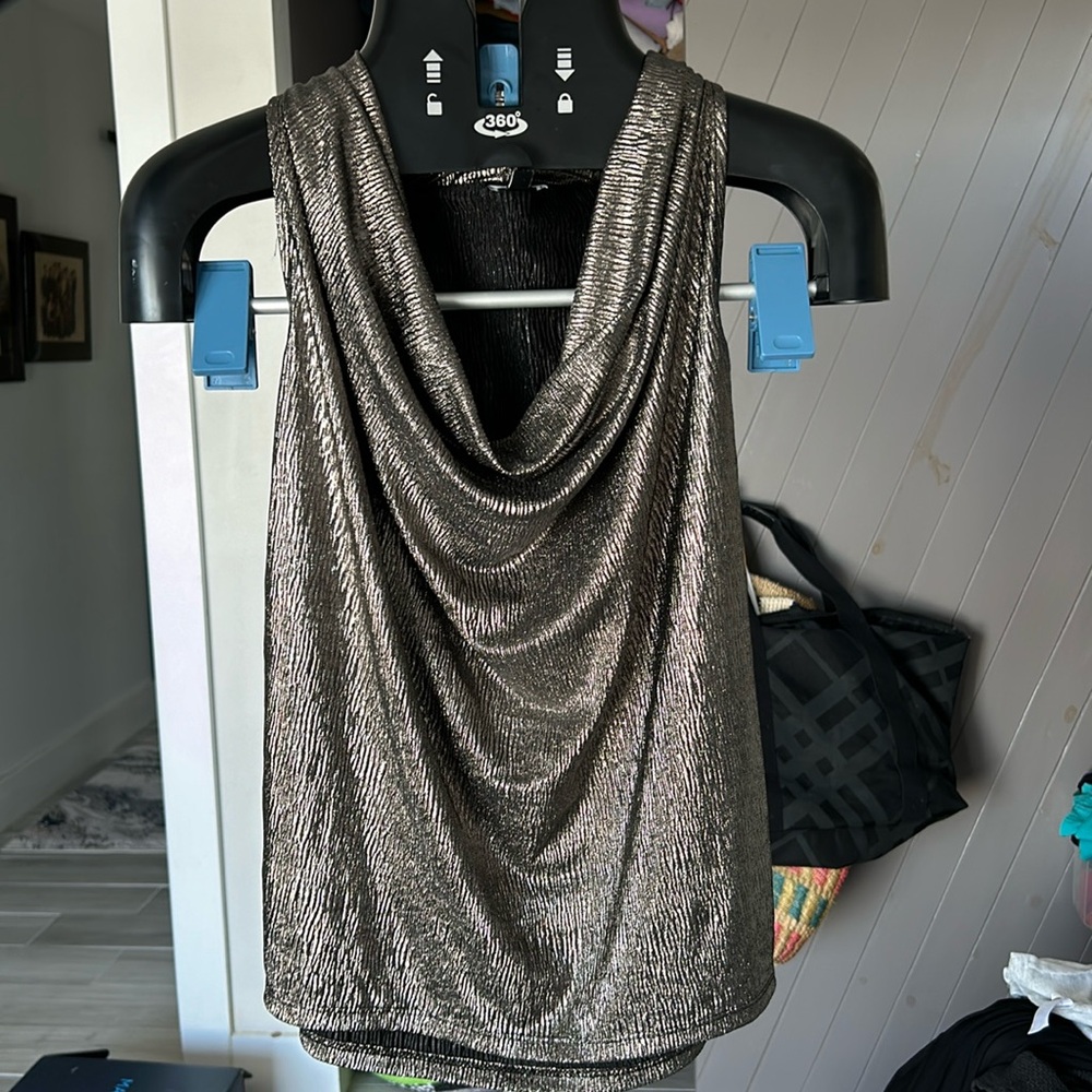 Express Metallic Cowl Neck Tank